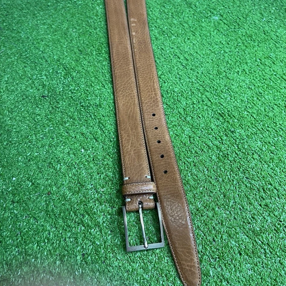 Martin Dingman Royal Bullhide Belt 42 Tan Pebbled Leather Silver Buckle USA Made